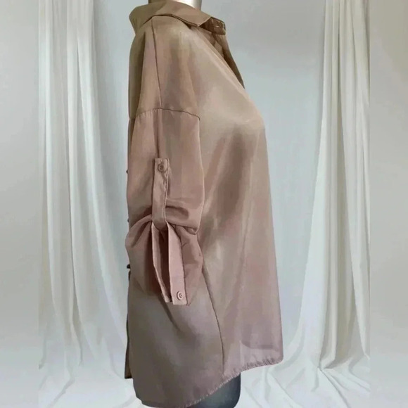 ✅Women’s Sheer  Nude Pink Oversized Blouse - Picture 2 of 15